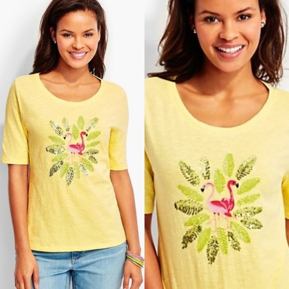 Talbots Petite • Sequin Embroidered Flamingo Tee - Picture 1 of 8